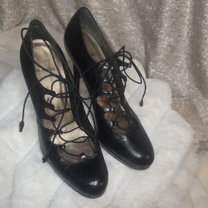 St. John Black Lace-Up Pointed-Toe Heels